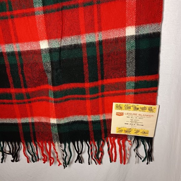 Troy Leisure Blanket Wool Blend Red Plaid Fringe NOS USA Made No 2 1/2 B 3517 - Picture 12 of 16